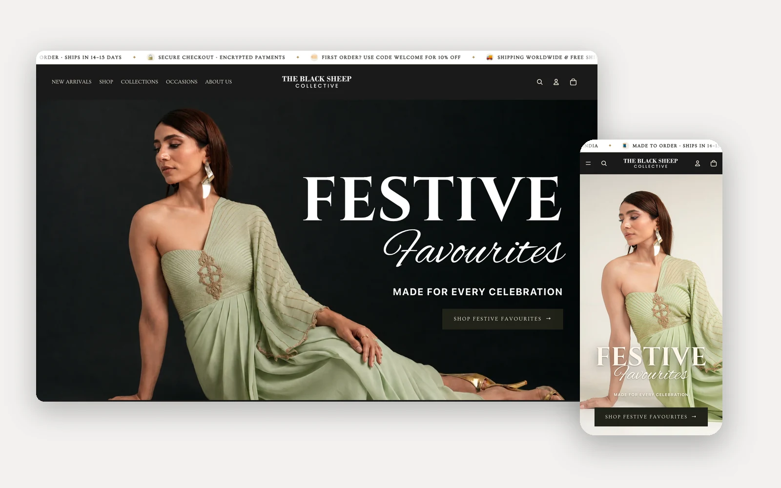 The Black Sheep Collective website, desktop and mobile