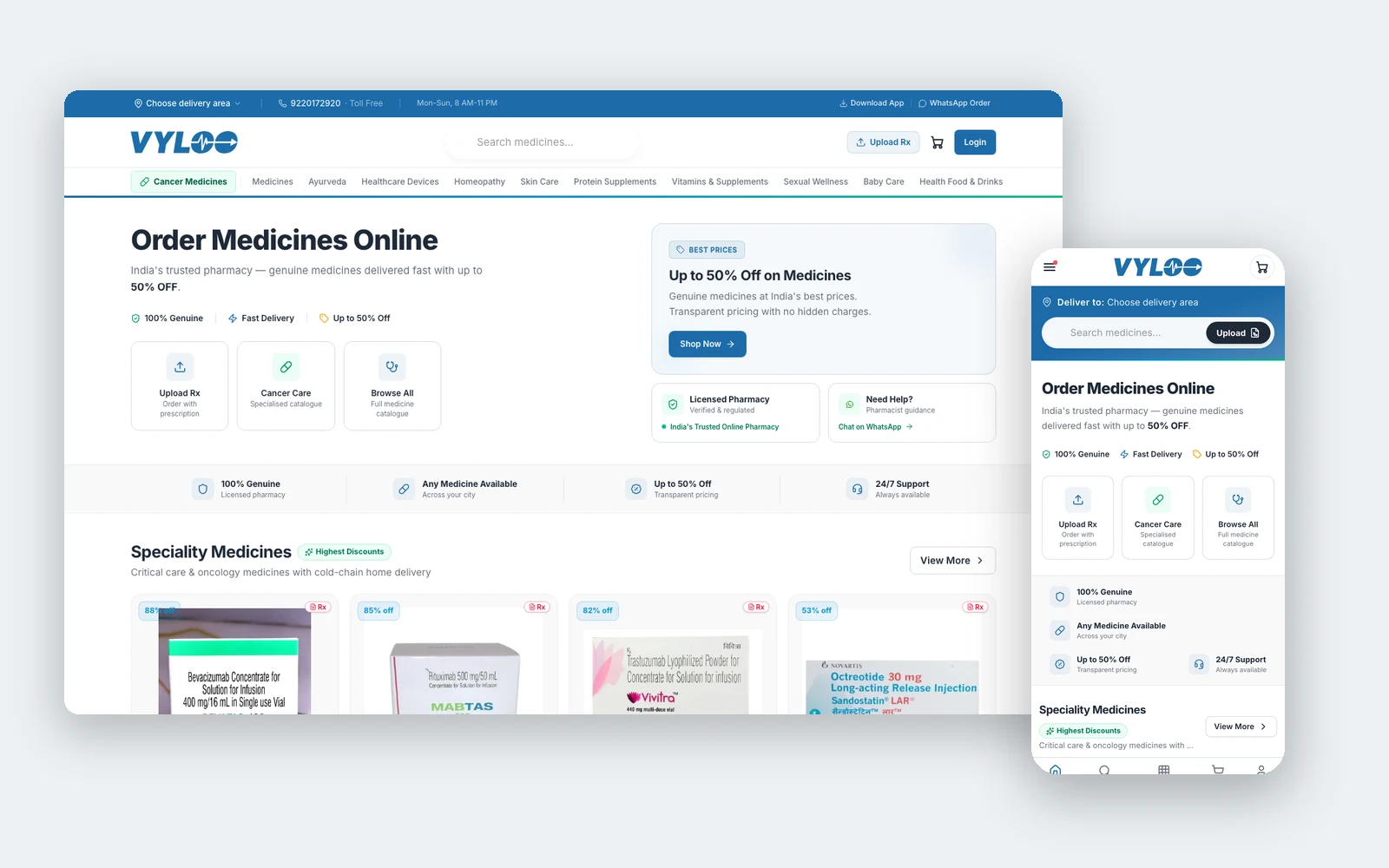 Vyloo website, desktop and mobile